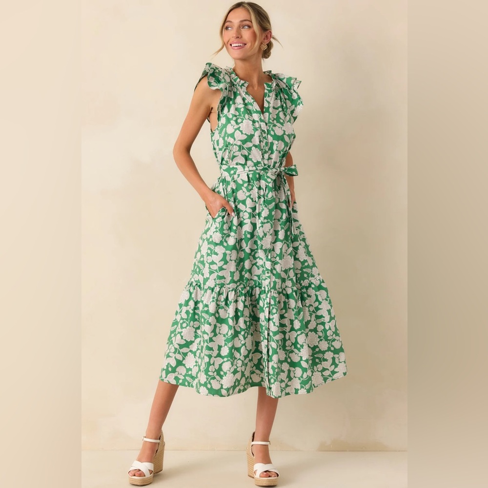 Red Dress Boutique Anything I Want Green Floral Cotton Midi Dress
